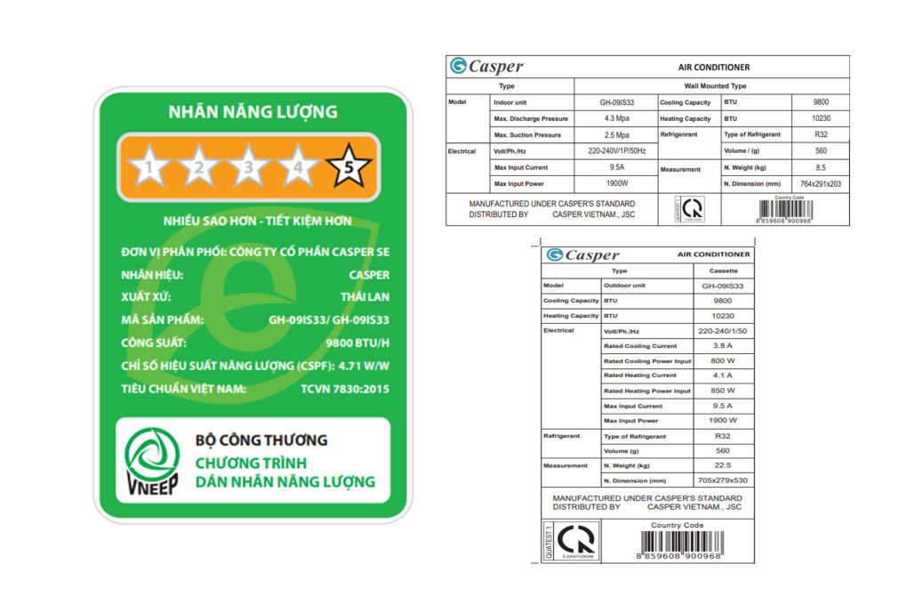 Máy lạnh Casper hai chiều Inverter 1 HP GH09IS33 Máy lạnh Casper hai chiều Inverter 1 HP GH09IS33