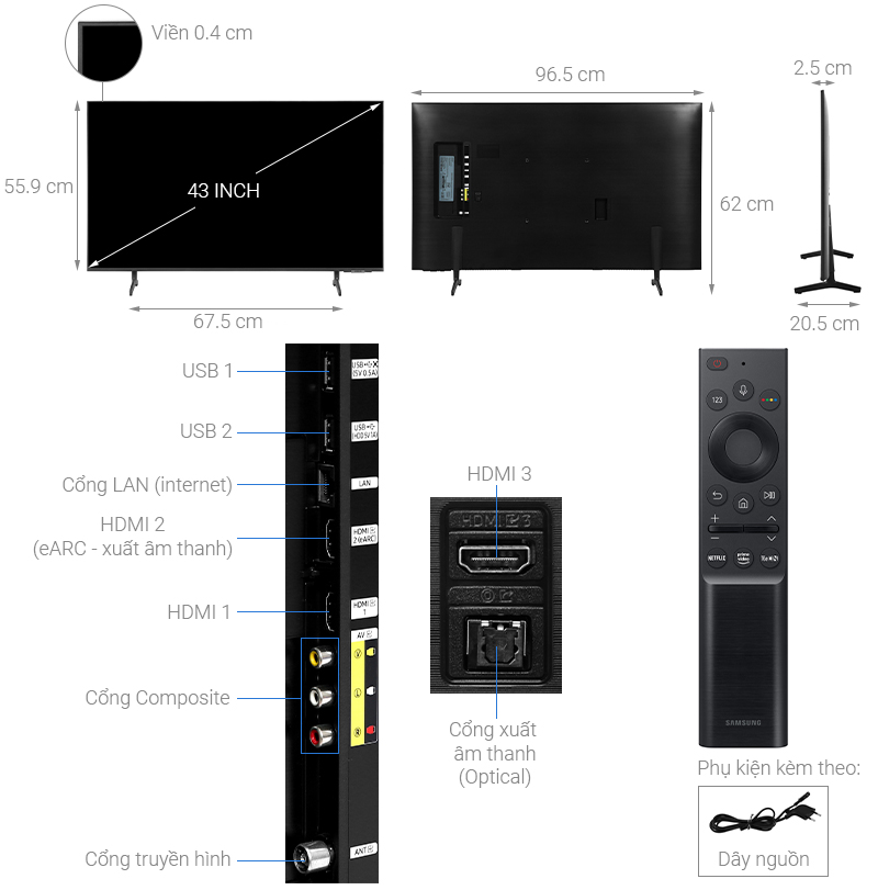 Smart Tivi Samsung 4K 43 inch 43AU8000 Crystal UHD